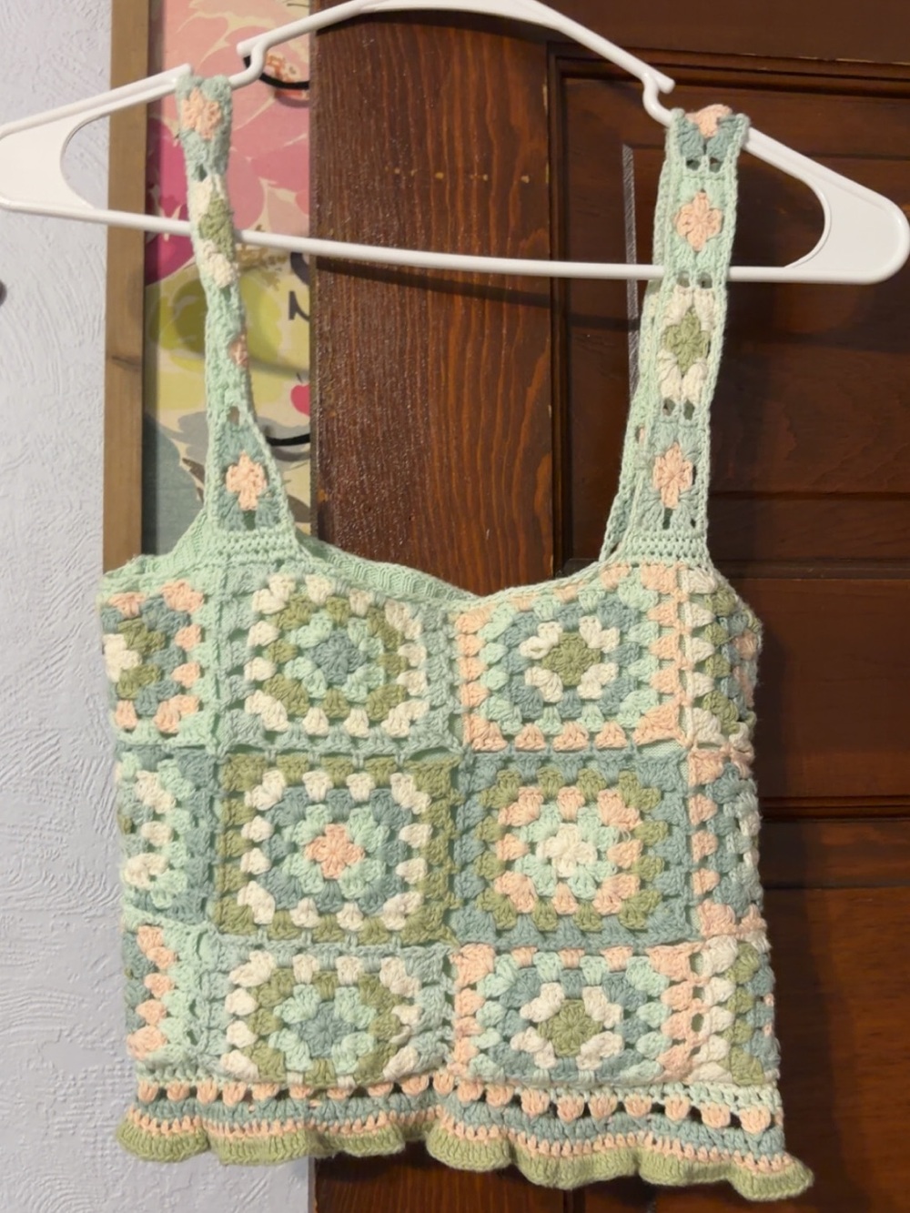 American Eagle Outfitters Crochet Tank Top in Mint, Peach & Cream